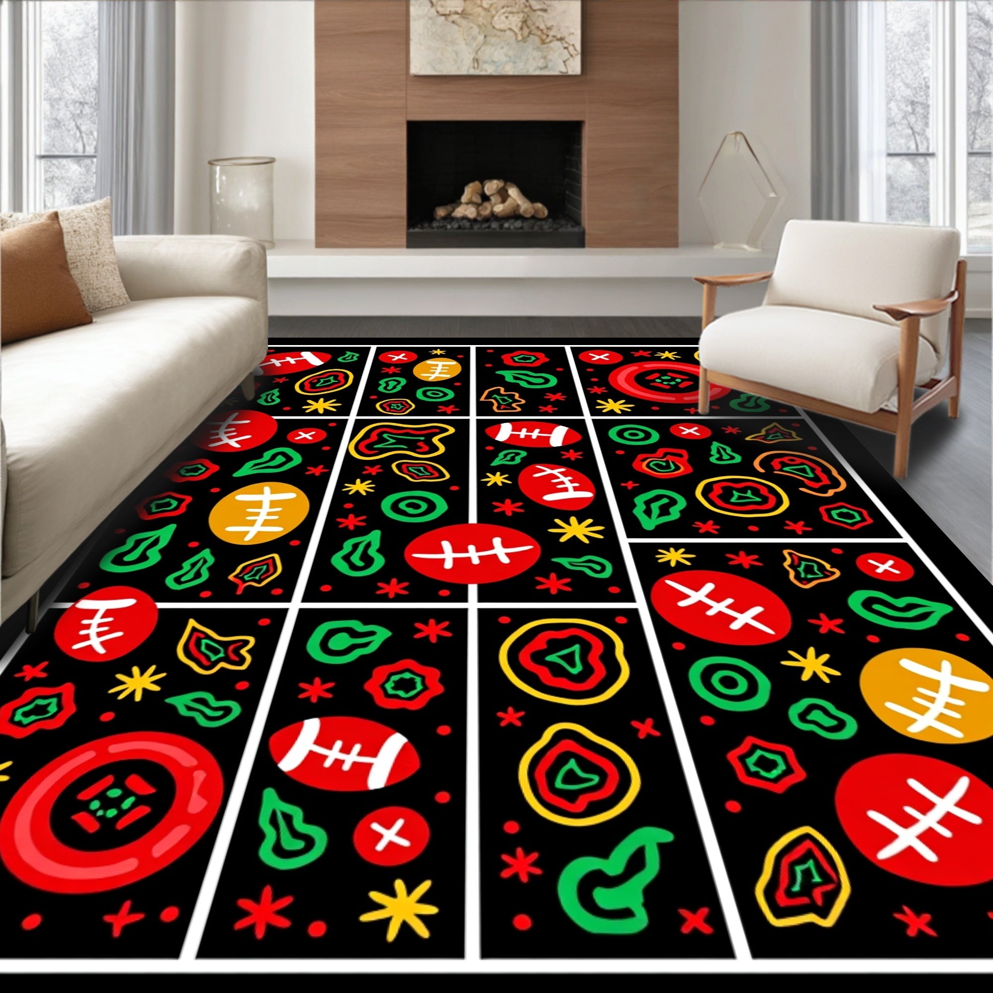 Bold Red Football Abstract Shapes Rug