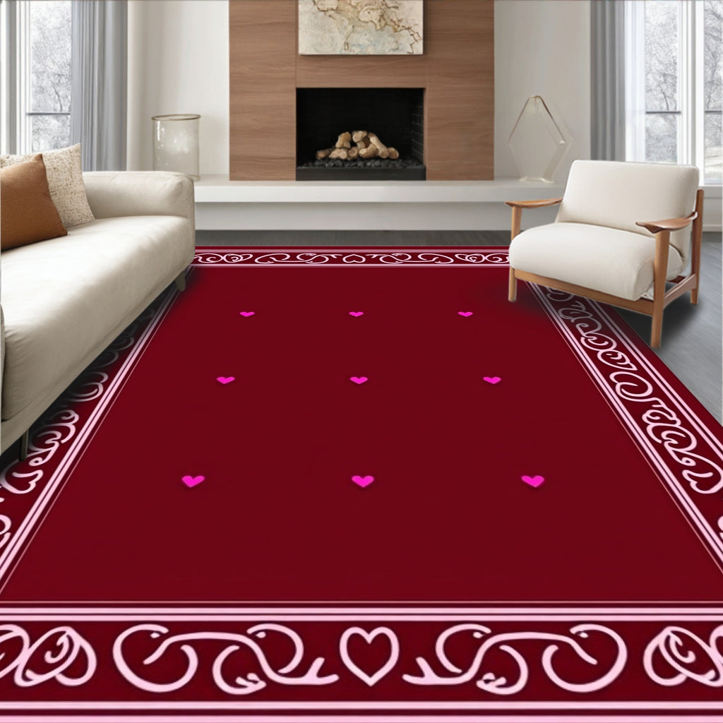 Deep Red Heart Border Rug