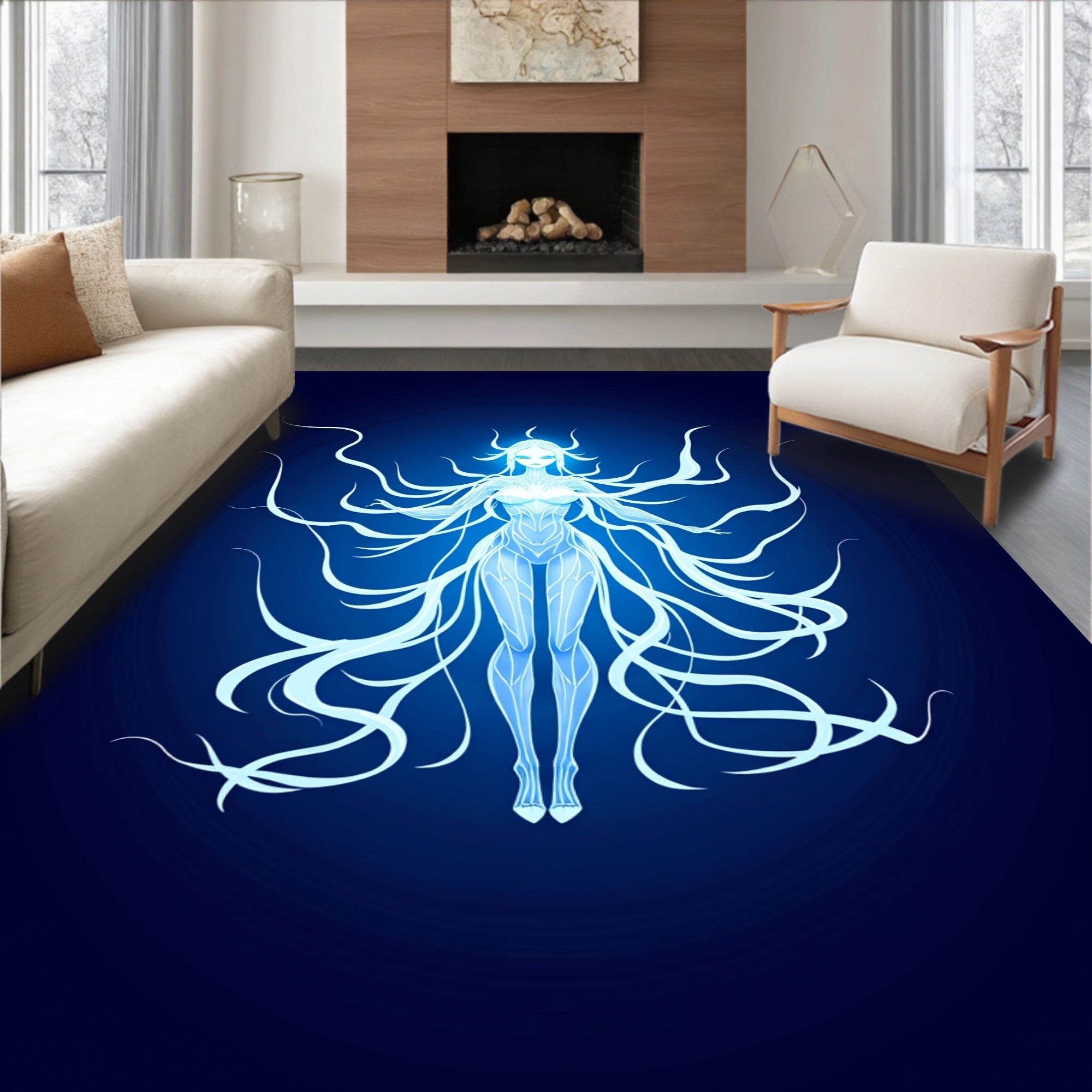 Ethereal Blue Spirit Flowing Hair Rug