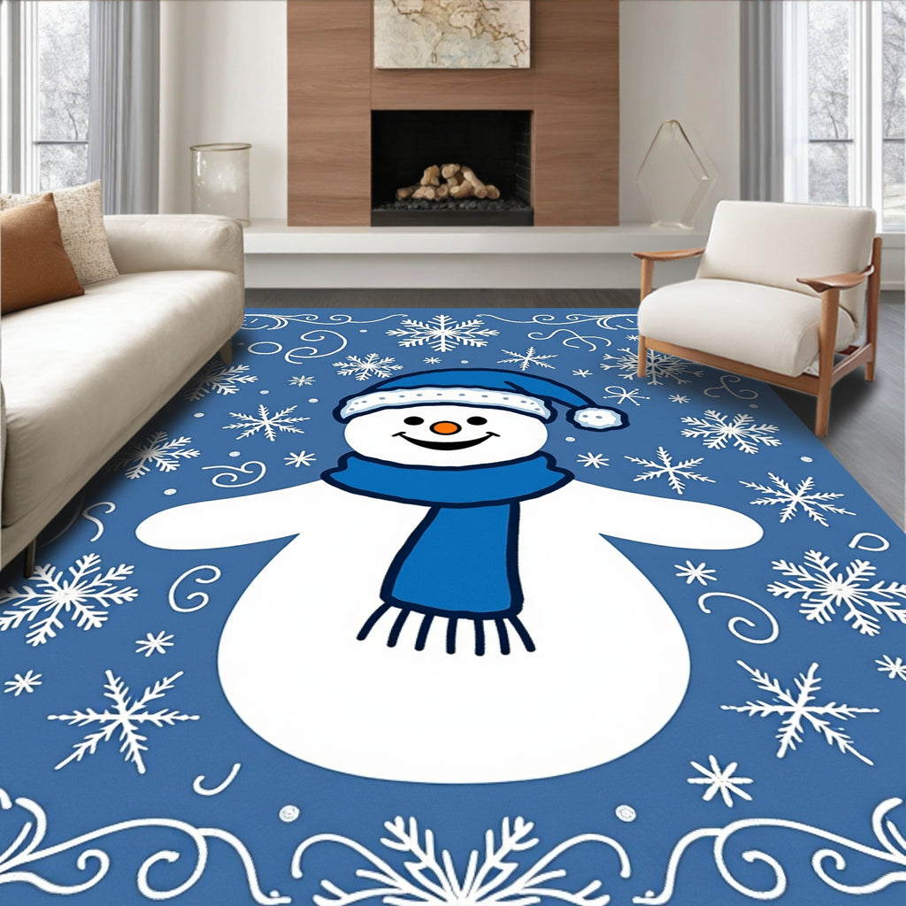 Blue Snowman Snowflake Border Rug