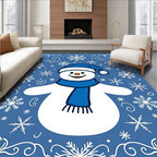 Blue Snowman Snowflake Border Rug