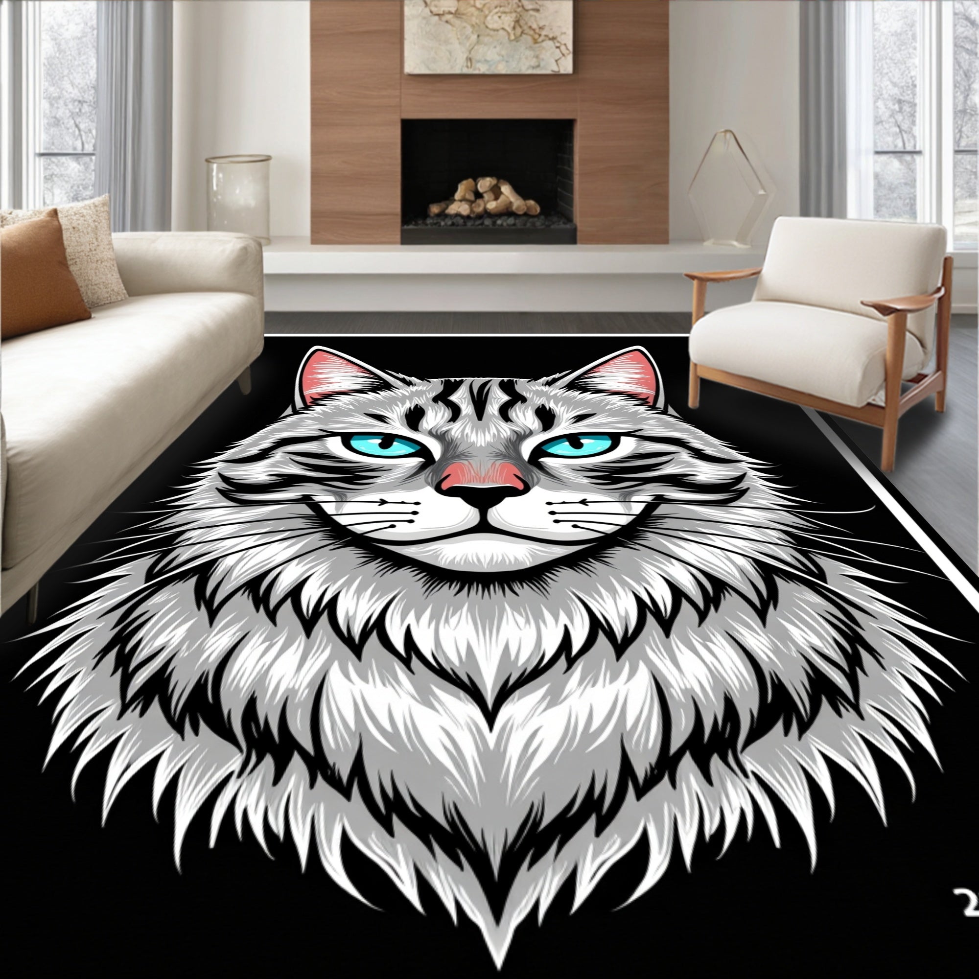Grinning Gray Cat Face Rug
