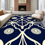 Navy Cream Floral Medallion Lattice Rug
