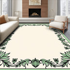 Elegant Green Leaf Border Artwork Rug