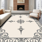 Ornate Ivory Black Decorative Scroll Rug