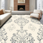 Elegant Cream Antique Damask Floral Rug