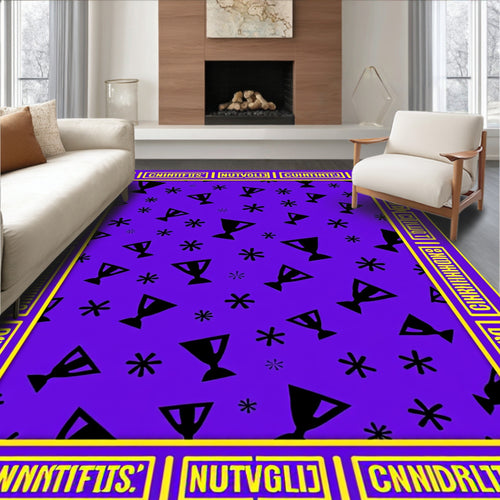 Abstract Black Trophy Stars Purple Rug