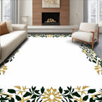 Dark Green Gold Leaf Border Rug
