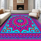 Vibrant Pink Blue Sunburst Mandala Rug