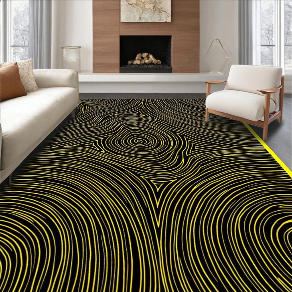 Vibrant Yellow Swirls and Triangles Rug