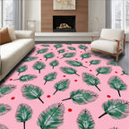 Green Palm Fronds Red Dots Pink Rug