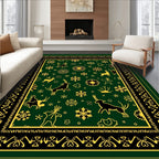 Deep Green Deer Snowflake Motif Rug