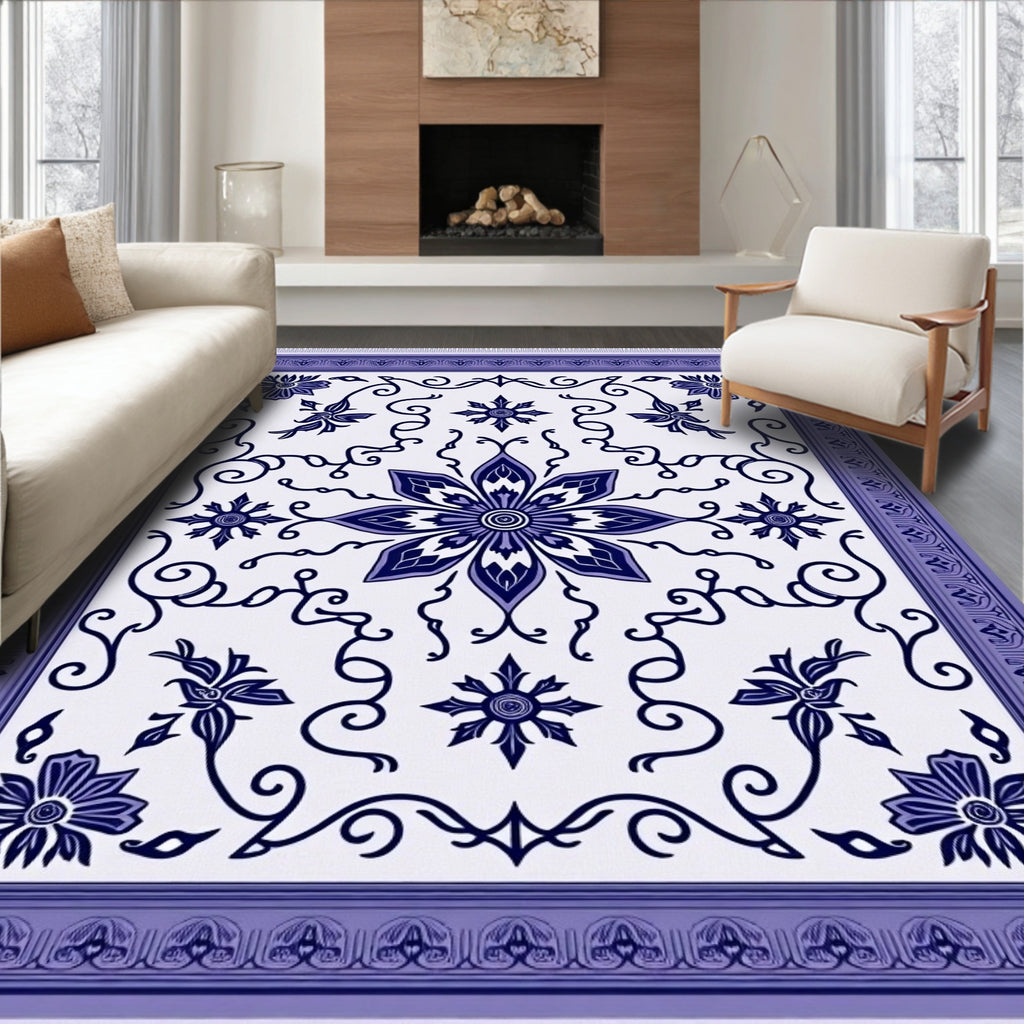 Violet Floral Swirls Medallion Rug