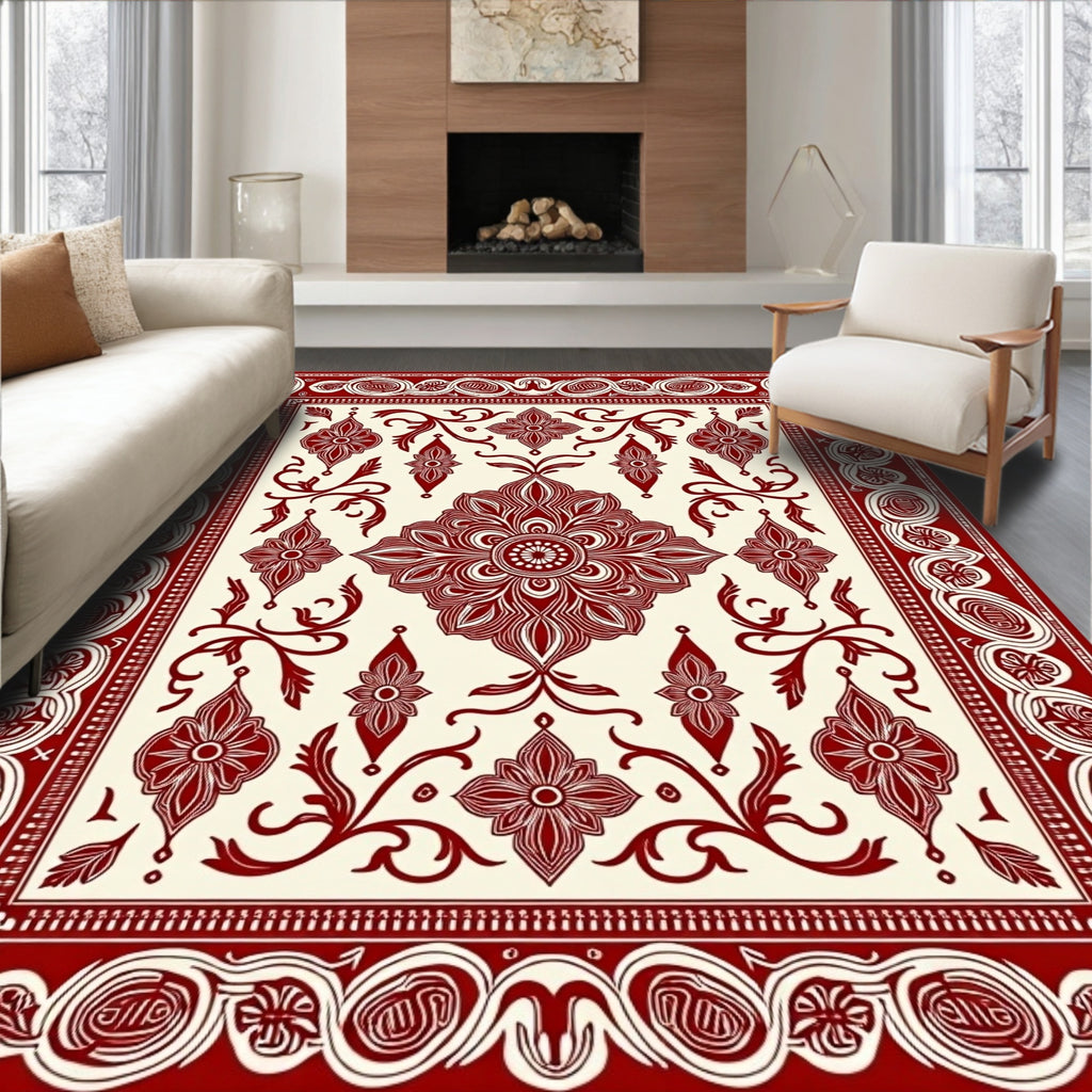 Crimson Classic Arabesque Floral Layout Rug