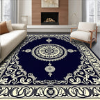 Deep Navy Cream Medallion Border Rug
