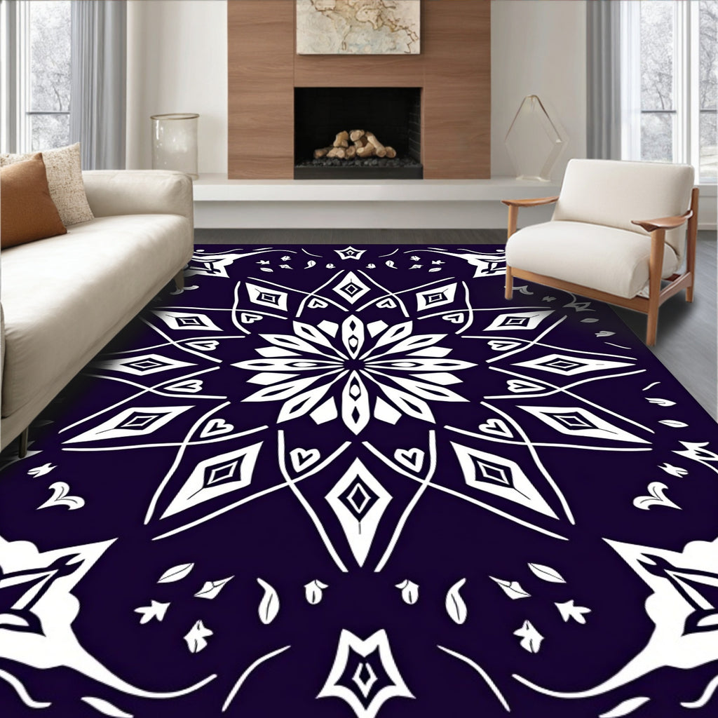 Deep Indigo White Geometric Starburst Rug