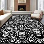 Black White Spooky Skull Horror Medallion Rug