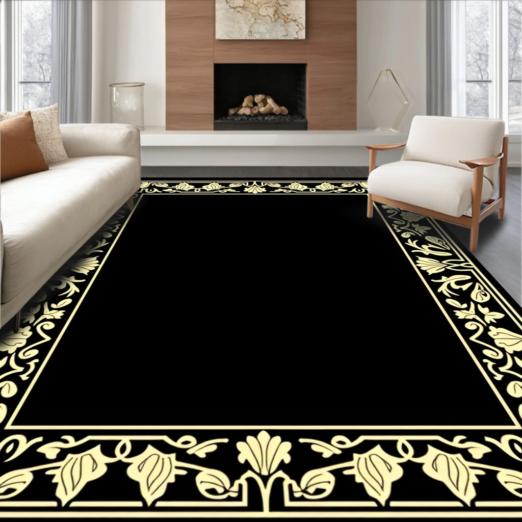 Golden Floral Border Frame Rug