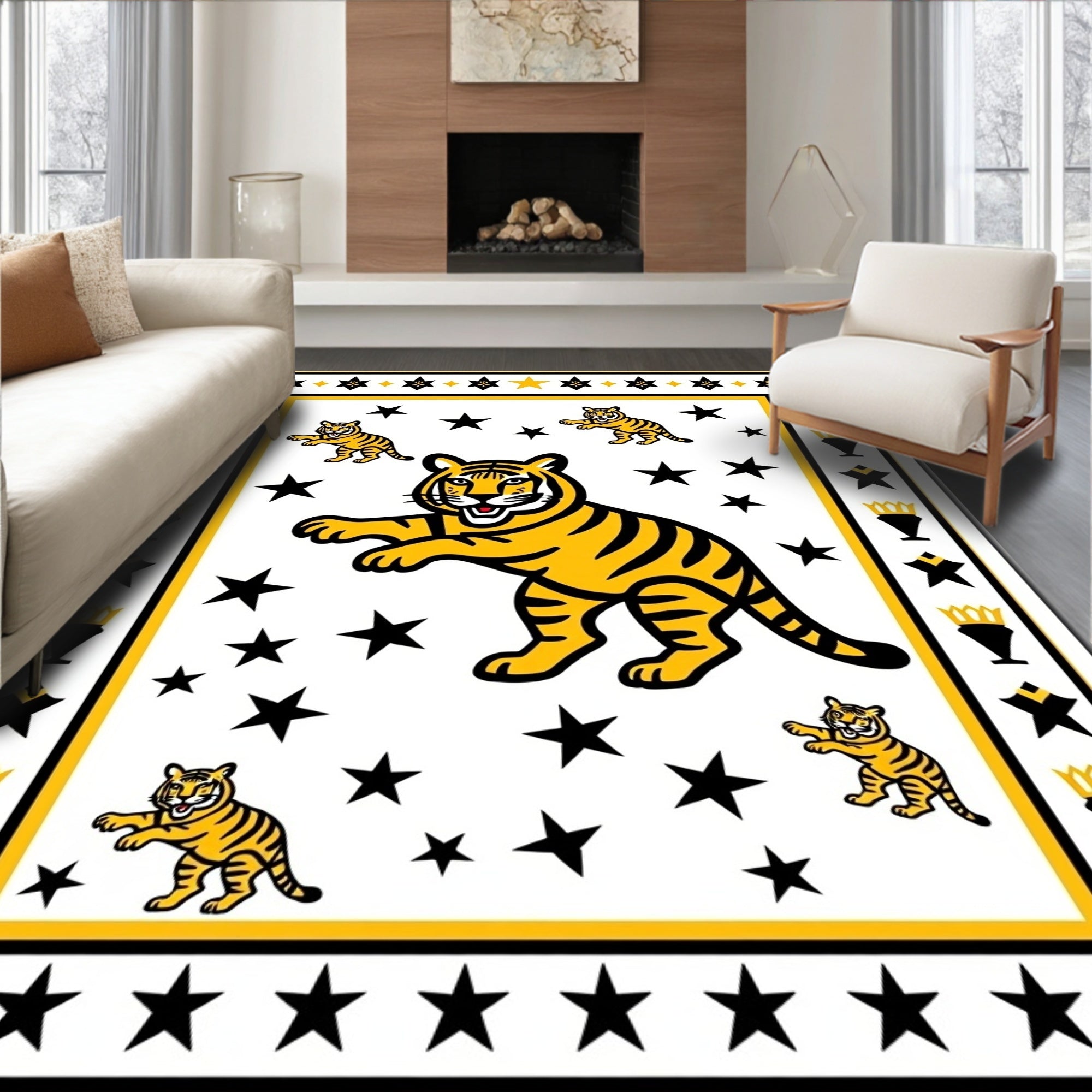 Golden Tiger Cub Starry Night Rug