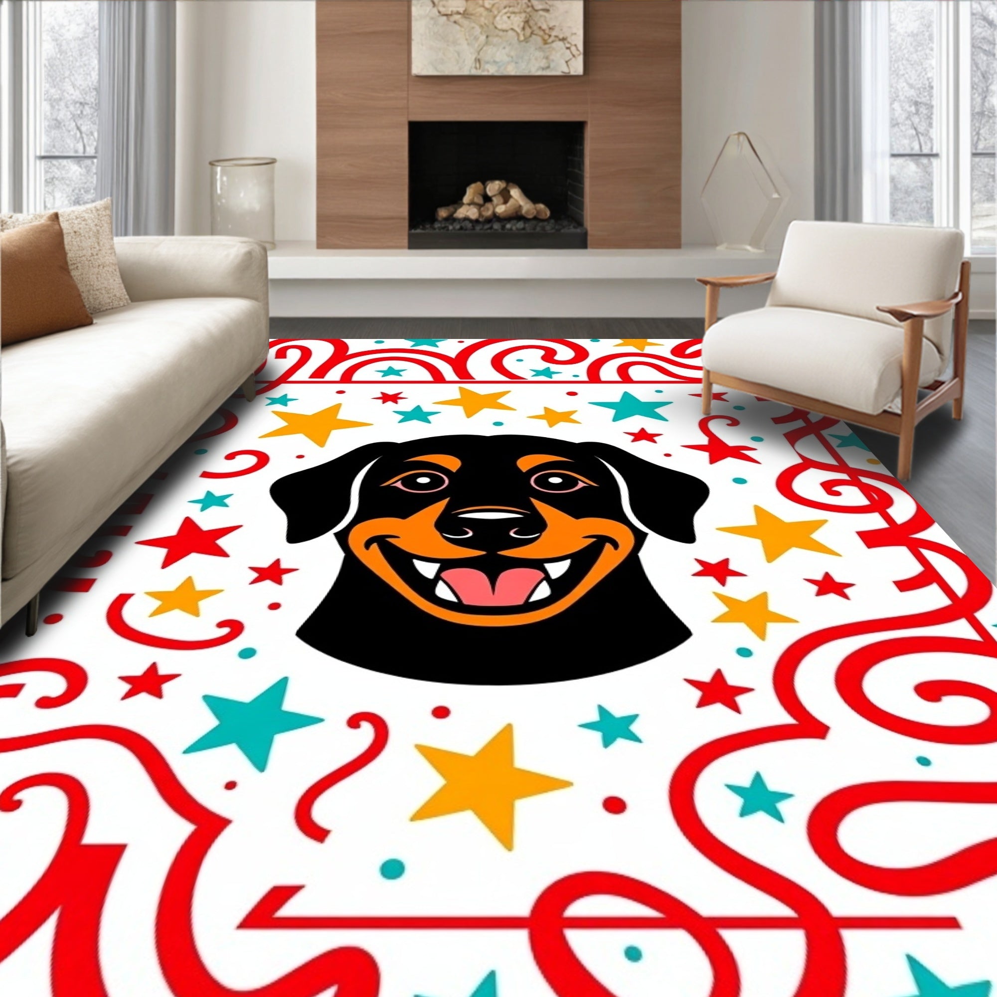 Happy Dog Red Starburst Garland Rug