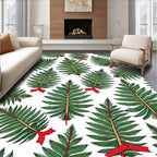 Green Pine Sprigs Red Ribbon All-Over Rug