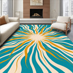 Retro Teal Orange Sunburst Rug