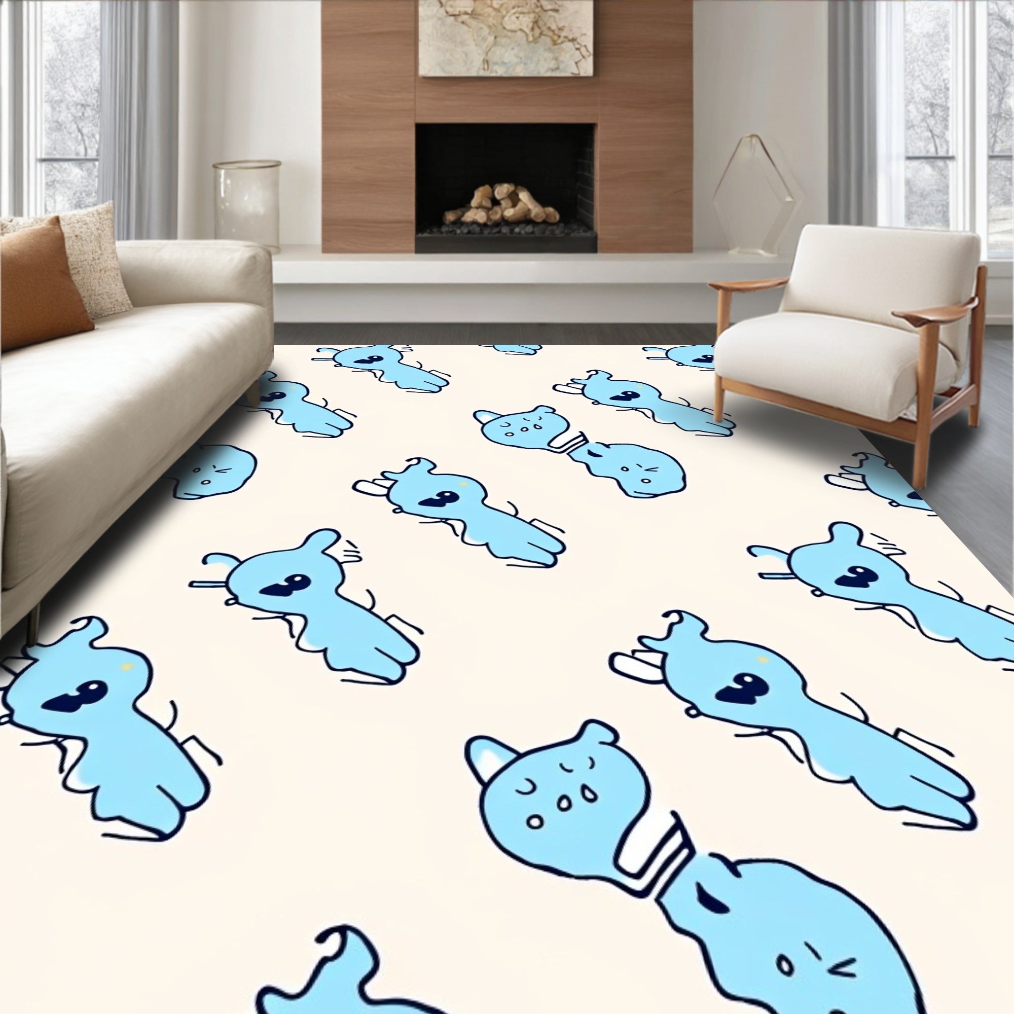 Wavy Blue Creature All Over Rug