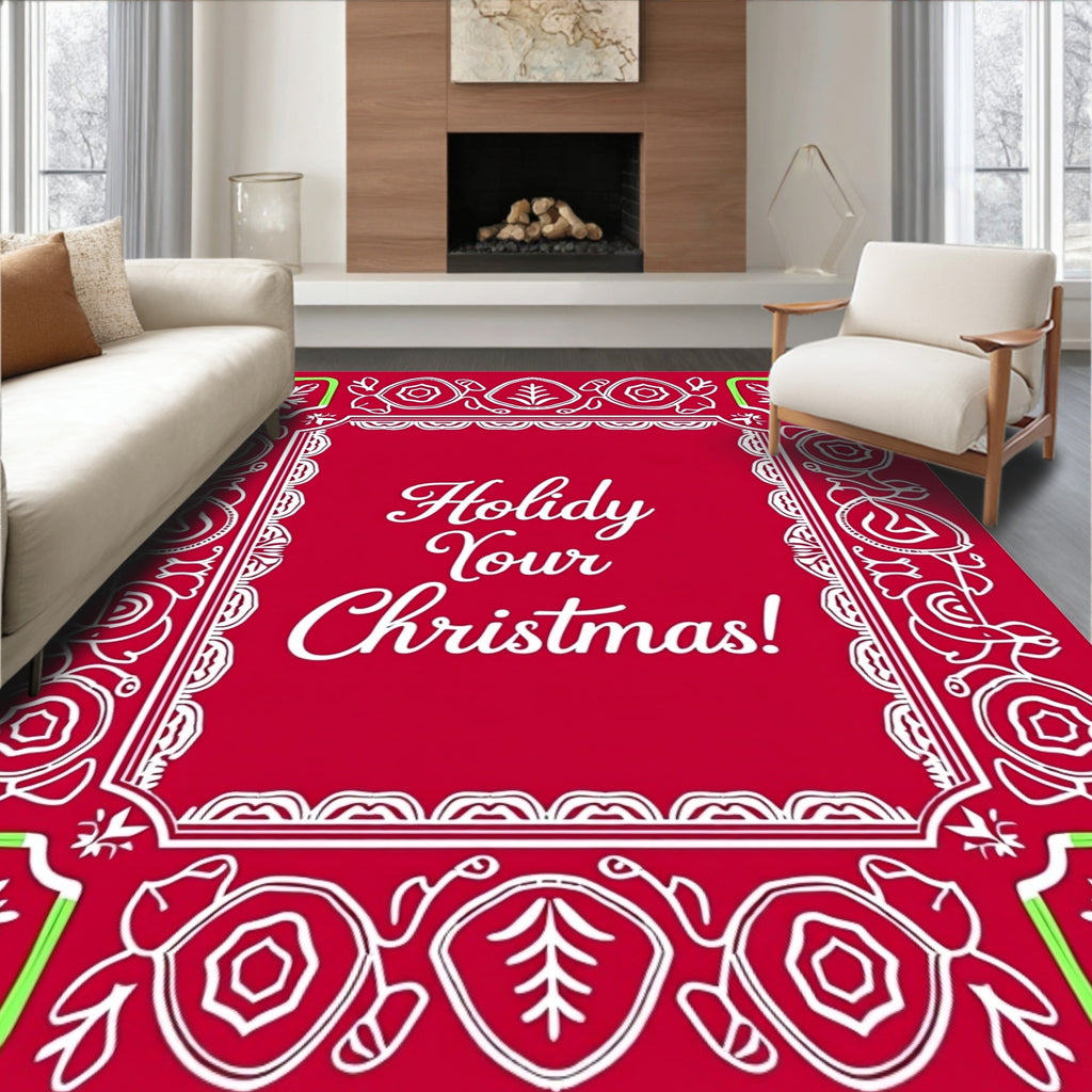 Red Festive Snowflake Border Rug