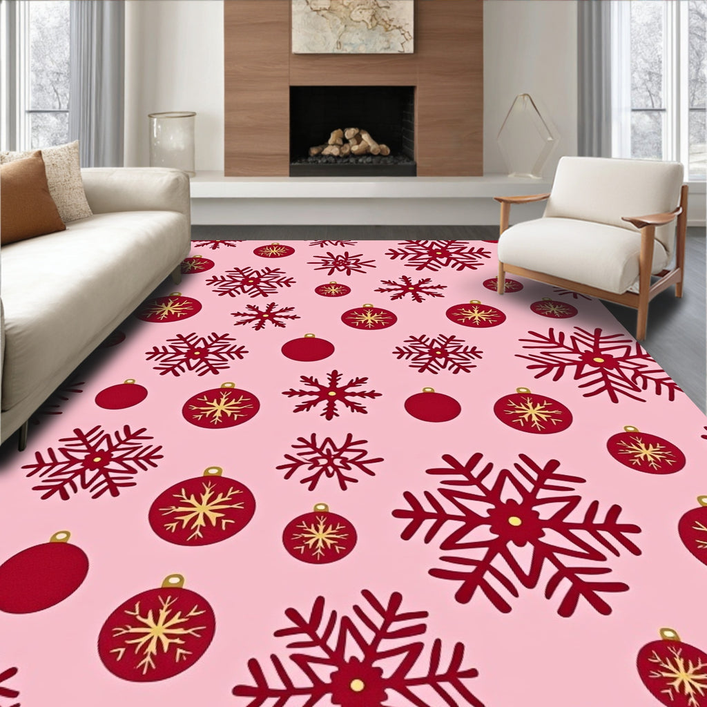 Festive Red Snowflake Ornament Repeat Rug