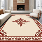 Crimson Floral Lace Border Rug