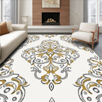 Golden Ochre Gray Damask Scroll Rug