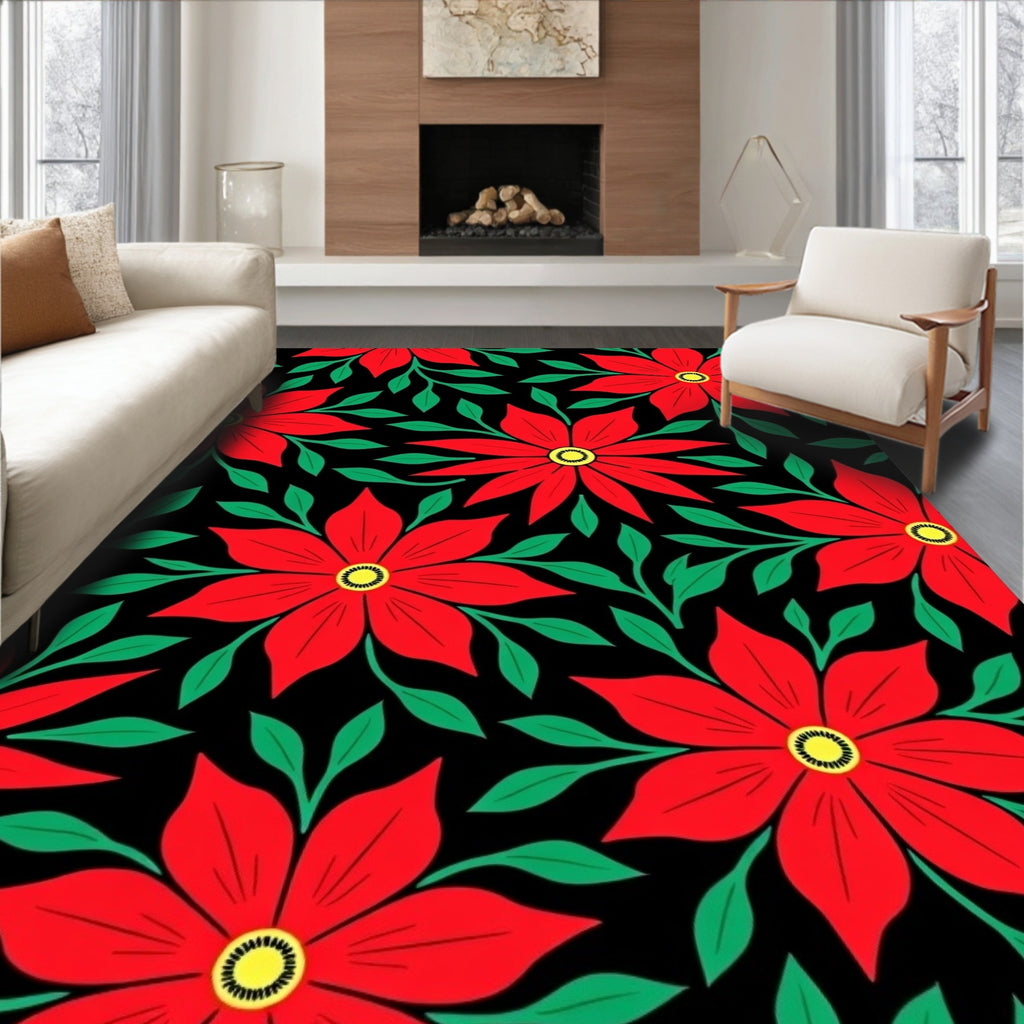 Bold Red Floral Vine Medallion Rug