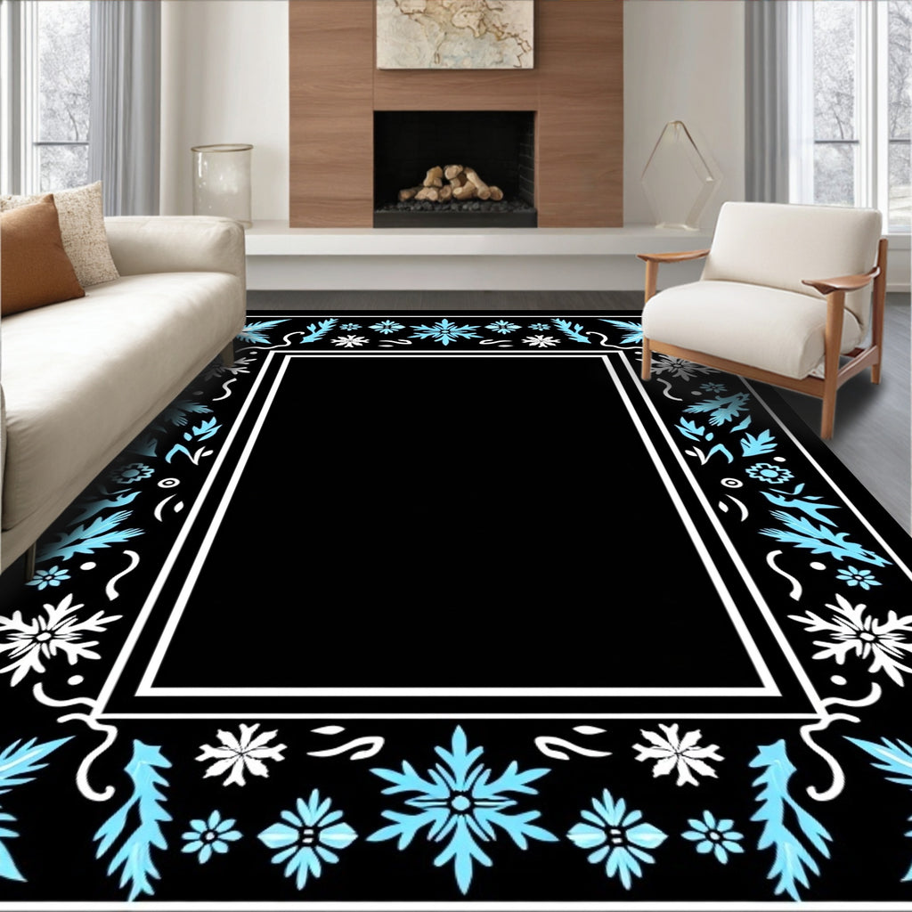 Winter Sky Floral Border Rug