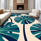 Tropical Teal Leaf Radiating Spoke Rug