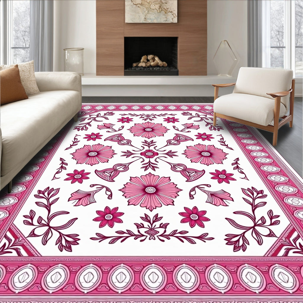 Pink Floral Vine Arrangement Rug