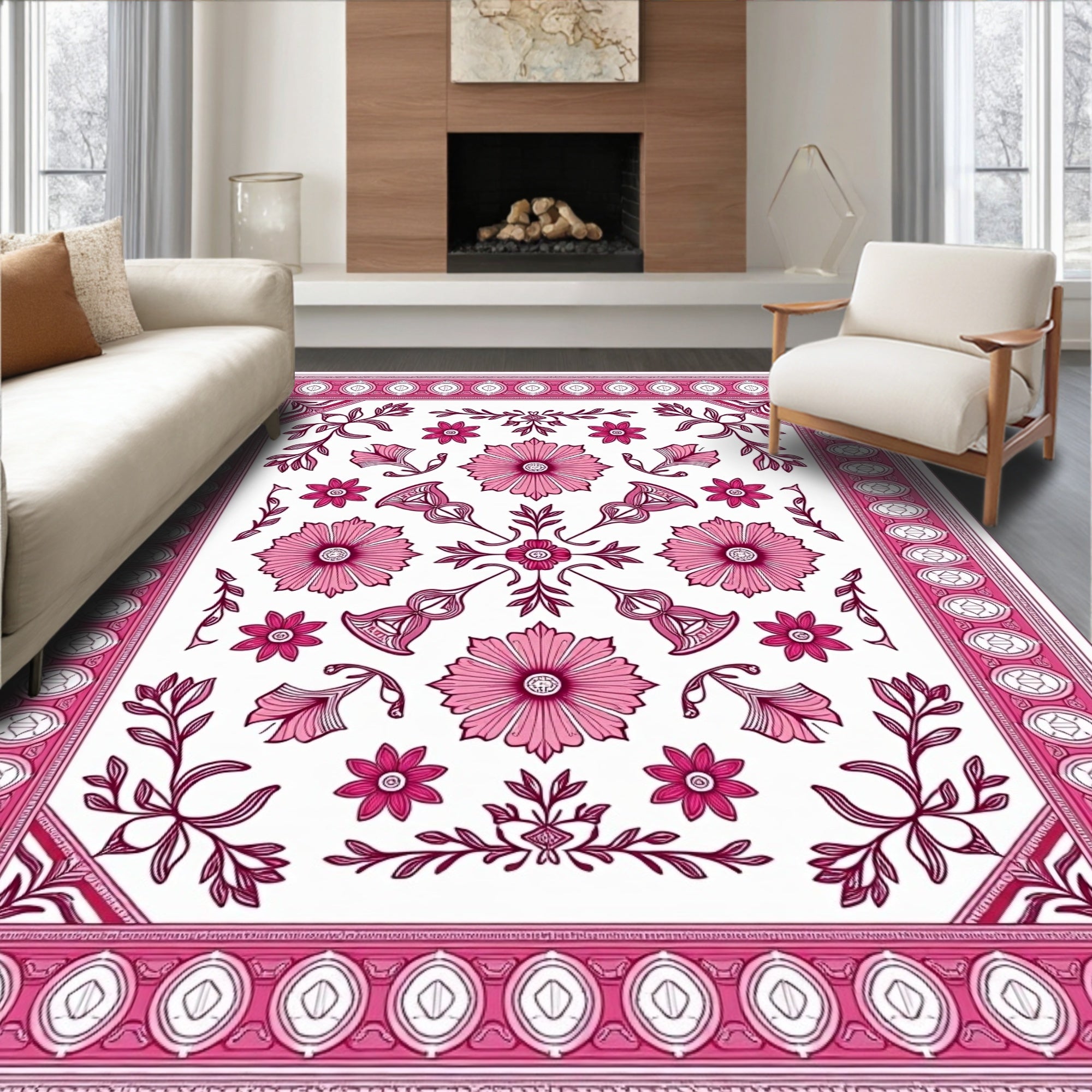 Pink Floral Vine Arrangement Rug