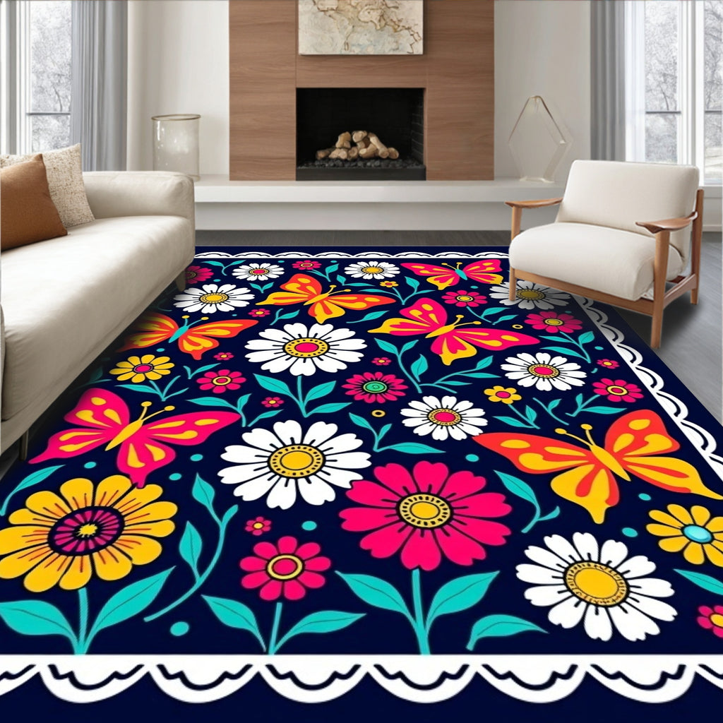 Vibrant Butterfly Floral Garden Rug