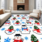 Playful Snowmen Christmas Trees Snowflakes Rug
