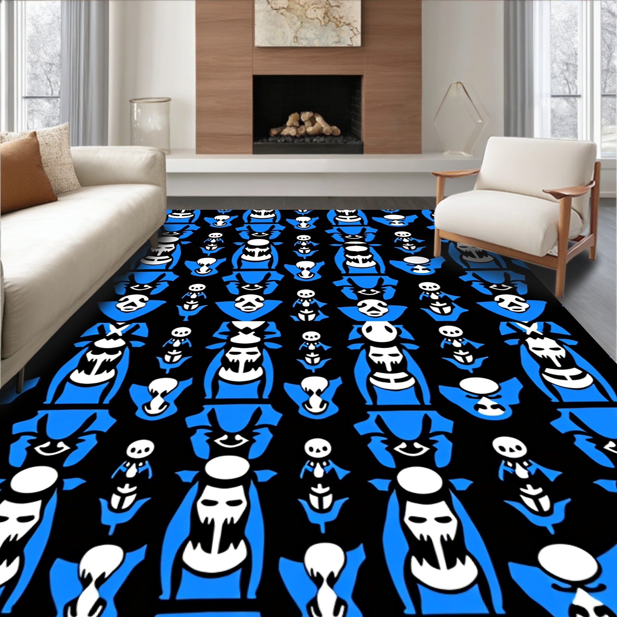 Bold Blue Skeleton Totem Rug