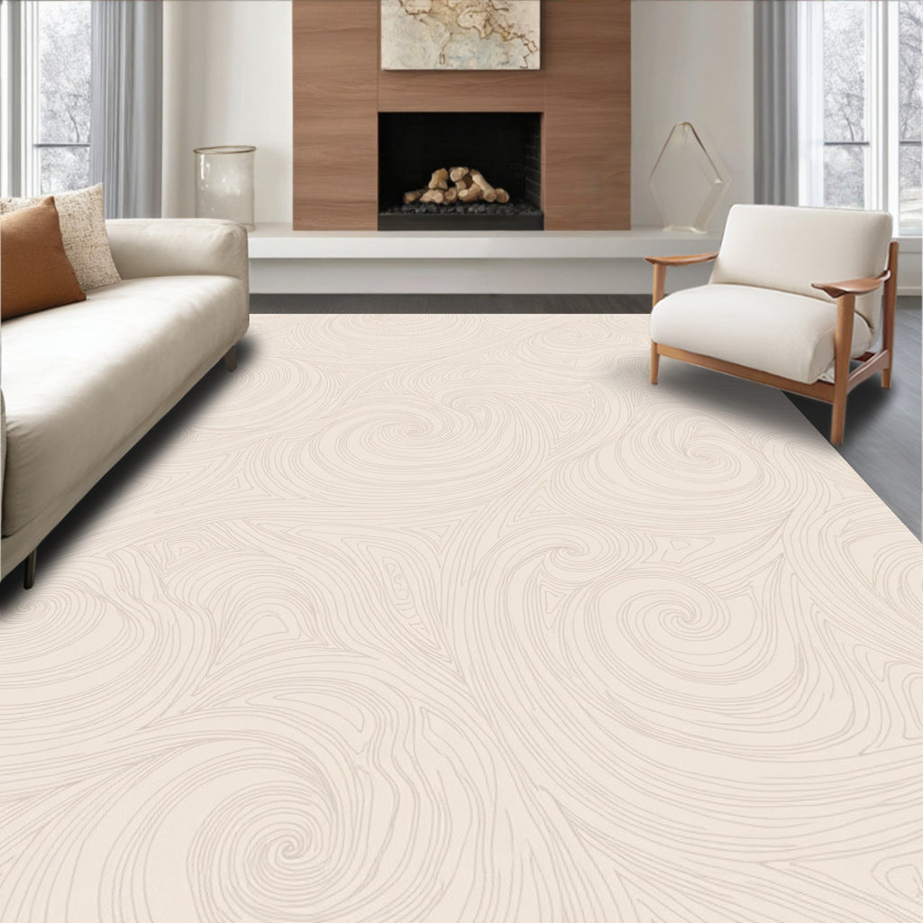 Cream Swirl Abstract Contours Rug