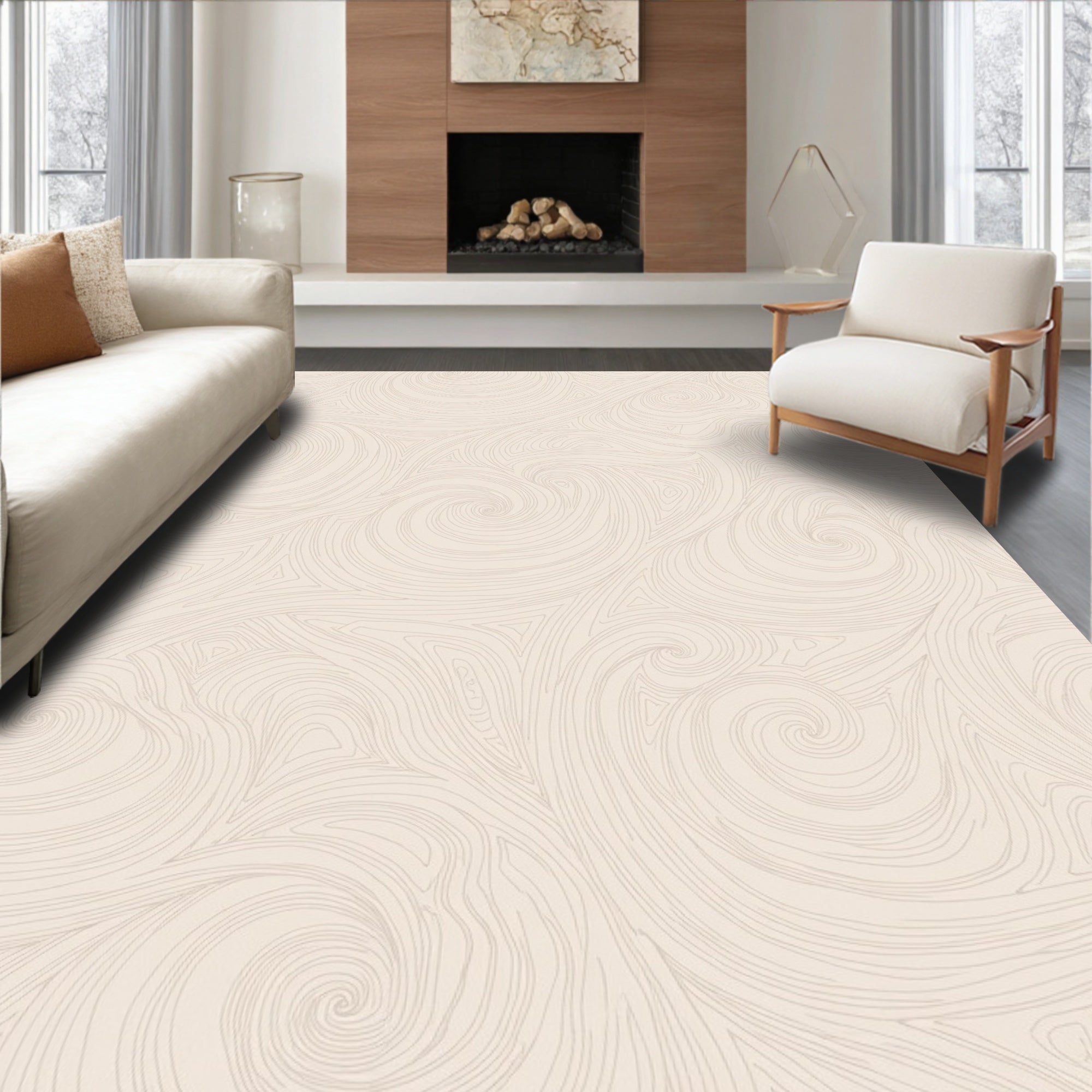 Cream Swirl Abstract Contours Rug