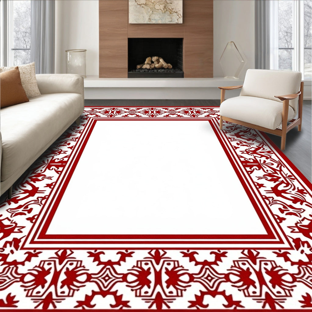 Crimson Intricate Floral Frame Rug