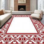 Crimson Intricate Floral Frame Rug