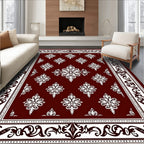 Rich Crimson Floral Border Medallions Rug