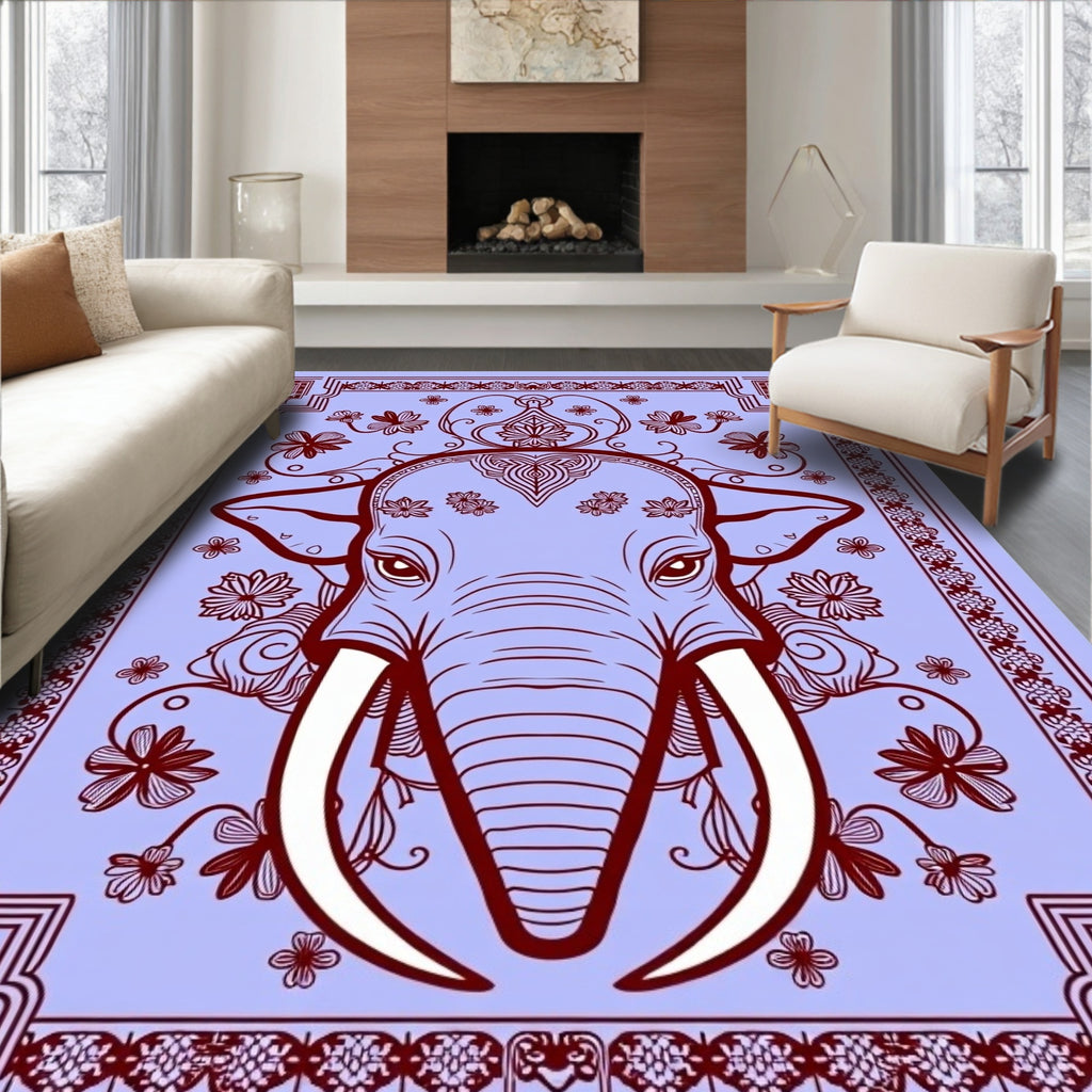 Ornate Elephant Lilac Floral Border Rug