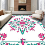 Pink Teal Floral Medallion Border Rug