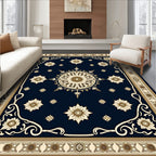 Ornate Royal Blue Golden Medallion Rug