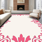 Elegant Pink Floral Vines Border Rug