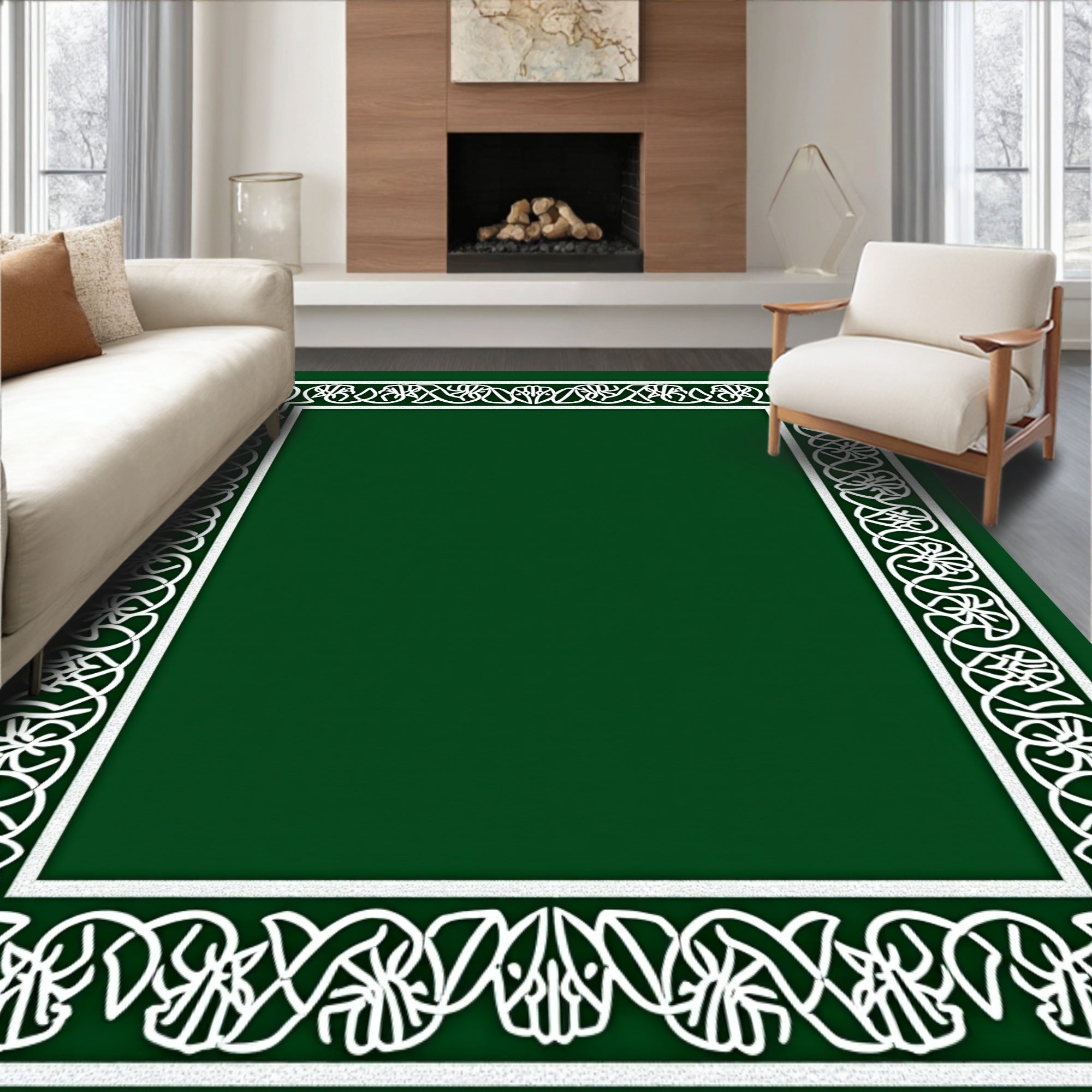 Green White Celtic Knot Border Rug