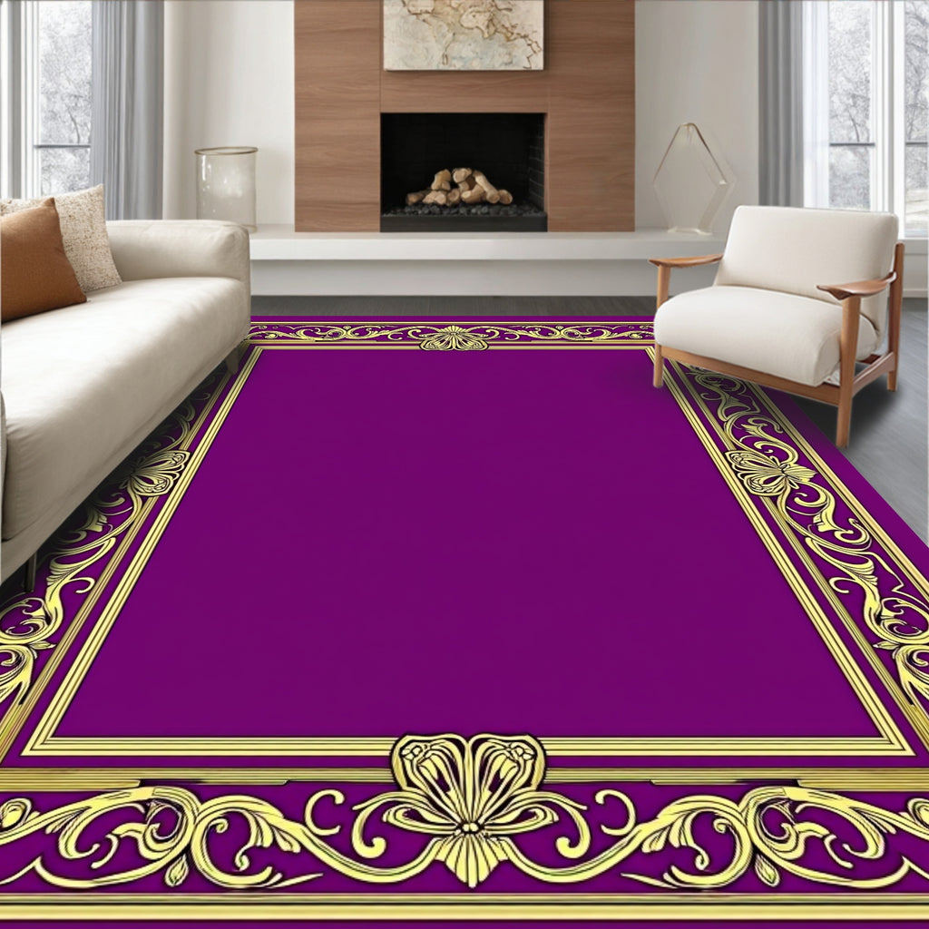Regal Gold Orchid Border on Purple Rug
